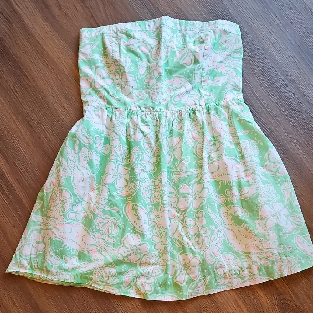 Lilly Pulitzer Mint Green Floral Strapless  Dress Size XL - Picture 2 of 5